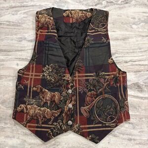 Vintage Traditional Trading Co. Tapestry Vest Large Dog Hunting Equestrian Plaid